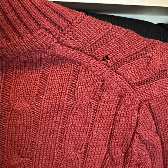 Tommy Hilfiger maroon long sleeve full zip mock neck cable knit sweater size SP - Picture 4 of 4